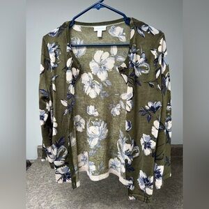 Garnet Hill Floral Cardigan in Olive and Blue